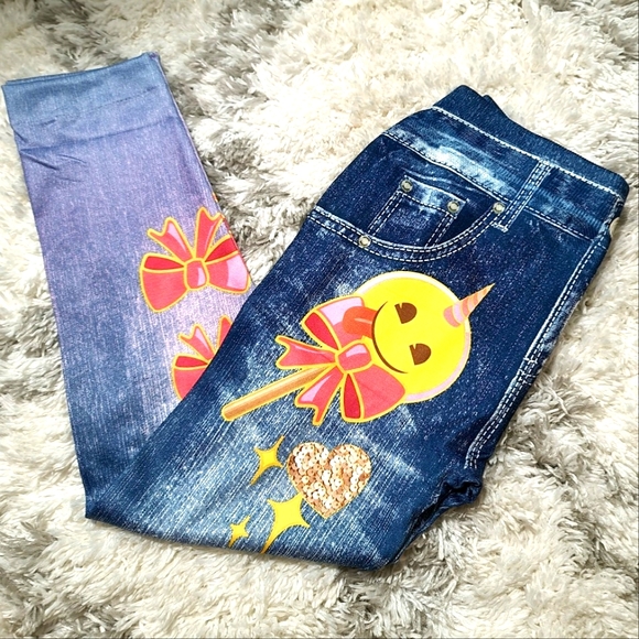 emoji Girls Colorful Fake Jeans - Picture 1 of 12